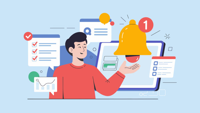 man managing notifications and tasks on a digital interface