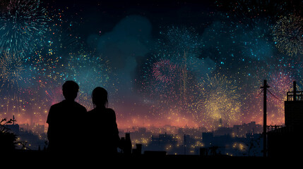 New Year 2026 Couple Watching Fireworks