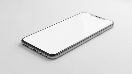 Minimalist Silver Smartphone Mockup with Blank Screen on White Background