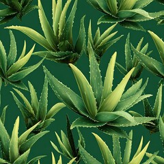 Fototapeta premium Aloe Vera Pattern Green Botanical Seamless Background