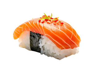 Delicious Salmon Nigiri Sushi with Sesame Seeds and Chili Flakes.