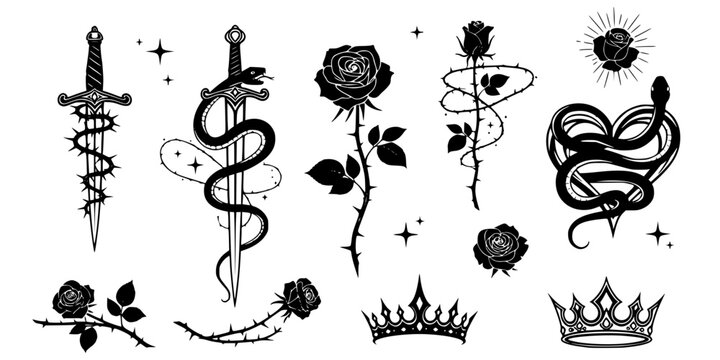 Romantasy Dagger Snake Rose Book Cover Motif