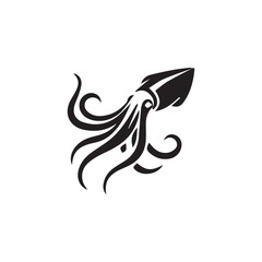 Stylized black squid swimming with elegant tentacles design