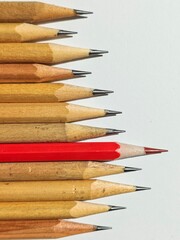 Row of Sharpened Pencils with Red Pencil.