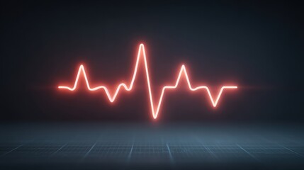 Neon red heartbeat pulse on a dark background representing life, health, technology, and modern medical concepts in a futuristic style