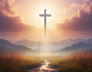 Cross on soft pastel nature background for faith community