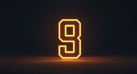 Glowing neon orange number nine against a dark background