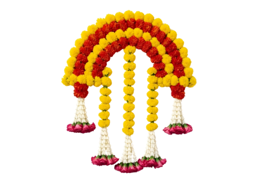 Colorful floral rainbow arch with hanging flowers on transparent background - Powered by Adobe