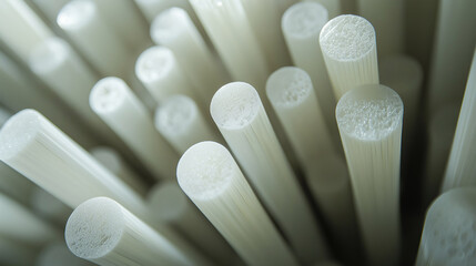 many white or cream round rods macro effect, macro photography of white plastic round shapes arranged at different angles, generative ai