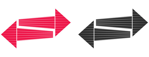 Two way horizontal exchange arrows with line patterns, red and black opposite direction pointers