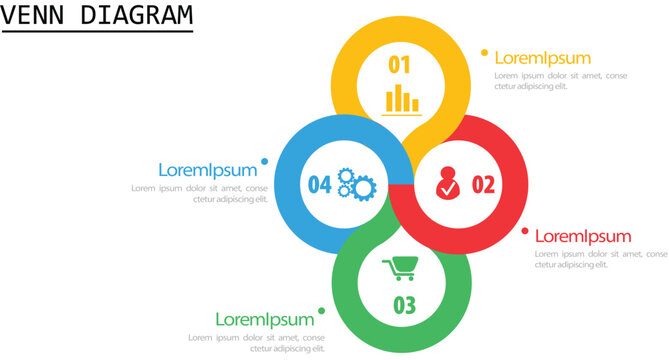 Circle Venn diagram infographic icon set
