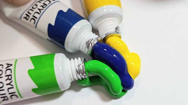 Tubes of Acrylic Paint Squeezed Together.