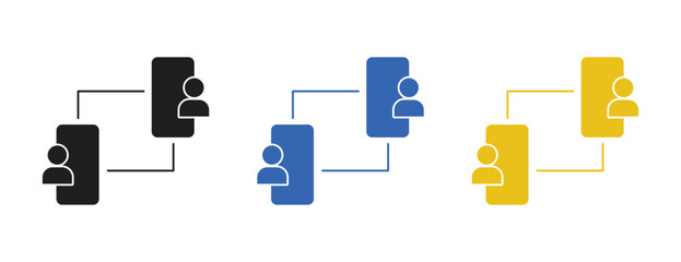 Mobile user connection icons with network lines, black blue and yellow profile symbols