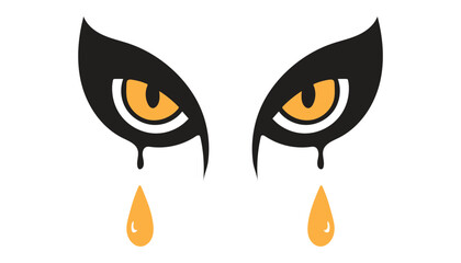 Crying Eyes Icon with Orange Tears Emotional Expression Vector Illustration