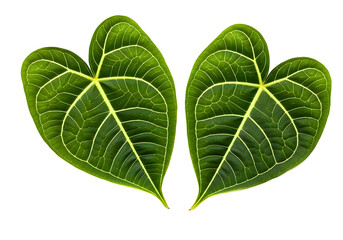 Obraz premium Dark green leaves with light green veins on isolated transparent background