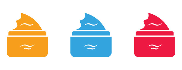 Cream jar icons with wavy line detail, orange blue and pink cosmetic containers