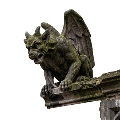 Stone Gargoyle Statue Covered in Moss