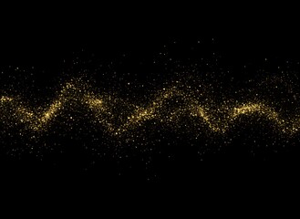 Golden sparkling dust particles curve on black background