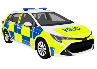 British Police Patrol Car Illustration, UK Police Estate Vehicle in Battenburg Markings © создать 8 углов