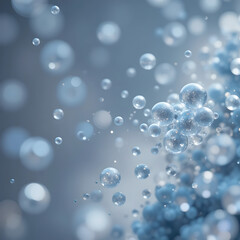 Abstract Blue Bubbles Floating in Soft Focus with Glossy Transparent Spheres