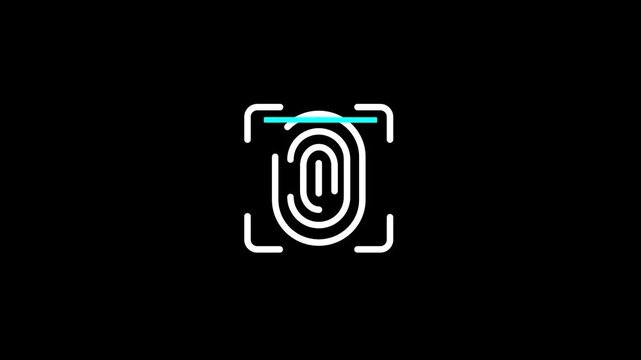 Futuristic fingerprint biometric scanner animation isolated on black background. 4k video