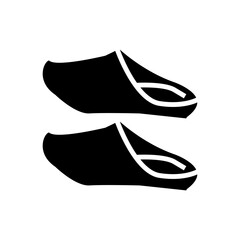 Black pair of slipper icon in minimal flat style, representing footwear, fashion, walking, casual wear, or lifestyle concept.