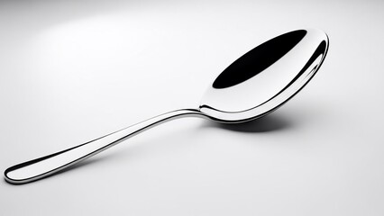 Sleek and highly polished metallic spoon reflecting subtle light, showcasing its elegant design as a versatile kitchen and dining utensil on a clean white background