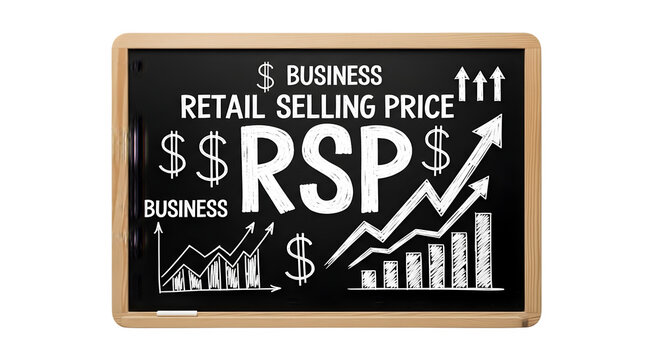 Business concept of Retail Selling Price RSP with growth graphs on a chalkboard.