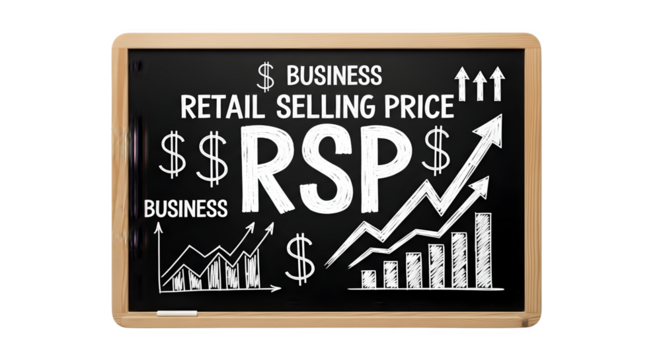 Business concept of Retail Selling Price RSP with growth graphs on a chalkboard. - Powered by Adobe