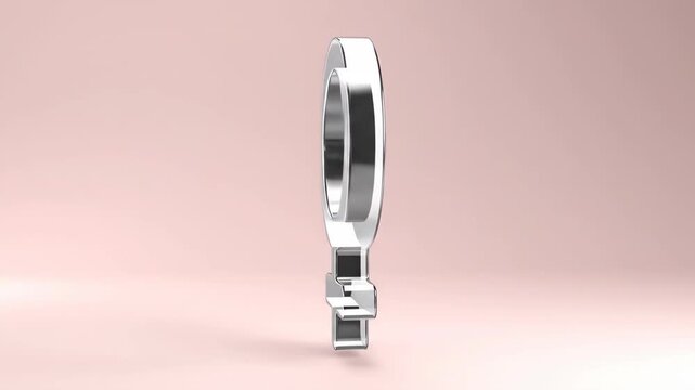 Female gender symbol in silver 3d render rotating slowly. Feminism concept. Woman power and identity.