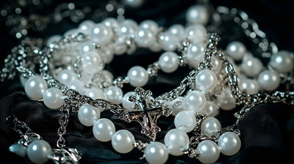 pearl necklace on black background