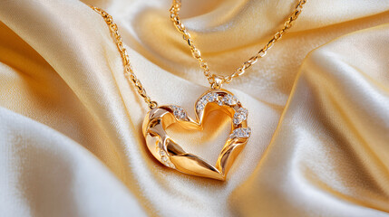 golden necklace on a silk background