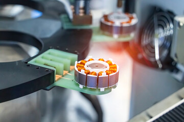 copper coils inside electric motor,Rotor of electric motor with Robotic and Automation system control application in factory