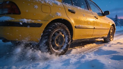 Car in snow: wheels buried, winter challenge begins