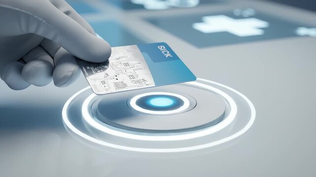 Hand Places Card on Nfc Scanner for Medical Payment Transaction