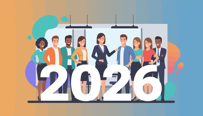 Diverse business professionals celebrating 2026 targets and strategic future planning