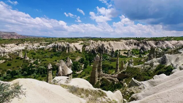 The Valley of Love in Goreme National Park. Unique rocks of various shapes. Sandstone cliffs. The wonders of Cappadocia are rock formations. The unusual shapes of the rocks are the property of Turkey.