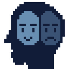 Dual Emotion Pixel Portrait &ndash; Happy and Sad Faces in Blue Tones