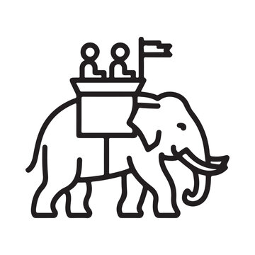 Line drawing of an elephant carrying people in a howdah on its back