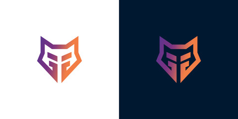 Elegant F-shaped Fox Head Logo Design with Gradient Colors