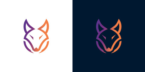 Modern gradient fox head logo, sleek and abstract, blending purple and orange. This stylized animal symbol conveys intelligence, agility, and contemporary brand identity