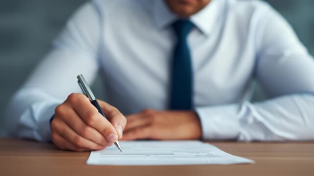 Supply chain import tariff, businessman signing important documents.