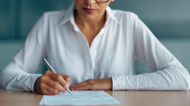 Supply chain import tariff, woman writing notes on document.