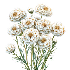 Achillea Flower, charming watercolor vector with soft tones and graceful design, isolated on a white background. © soltrex