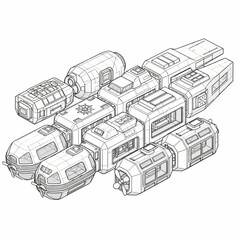 Detailed Sketch of a Futuristic Modular Space Station or Spaceship. © LafifahFitriyani