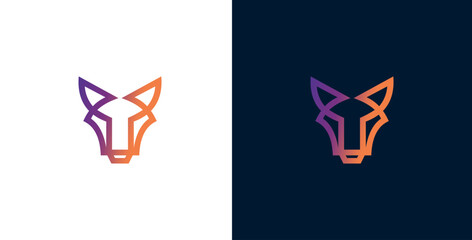 Modern Geometric Canine Head Logo with Vibrant Purple and Orange Gradient, Symbolizing Intelligence and Agility for Innovative Brand Concepts