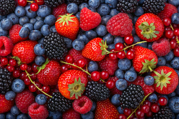 Vibrant mix of fresh summer berries on white background. © Abid Ali