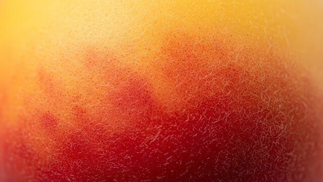 Close-up of a vibrant peach skin texture with a gradient of yellow, orange, and red hues.