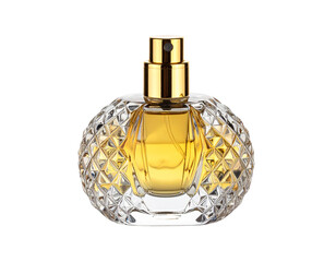 Luxury Perfume Bottle with Gold Cap and Textured Glass.