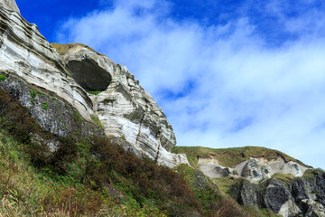 Dramatic sea cliffs at Itanki Beach in Muroran, Hokkaido, Japan